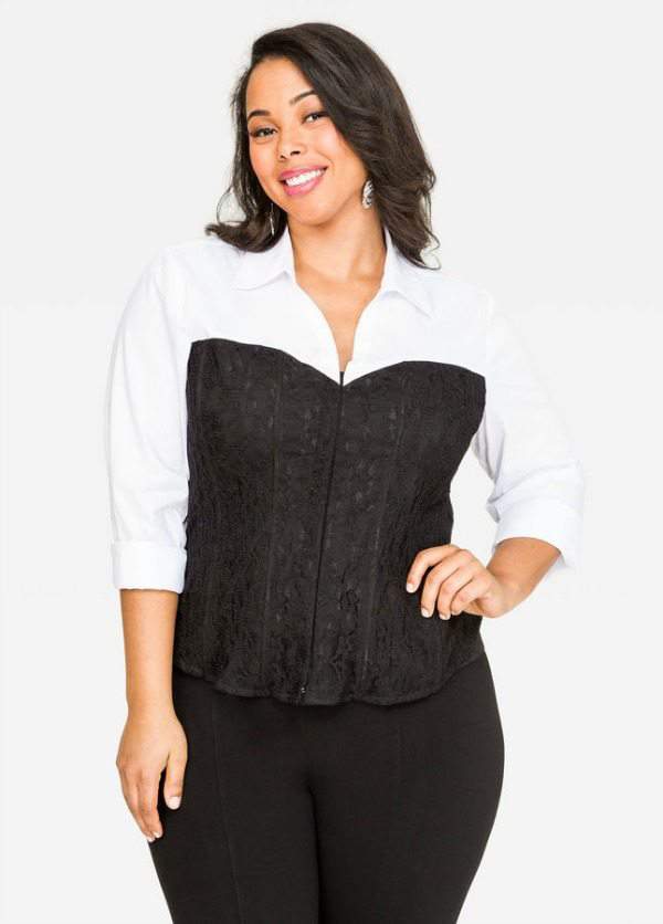 Plus Size Lace Bustier Shirt at Ashley Stewart