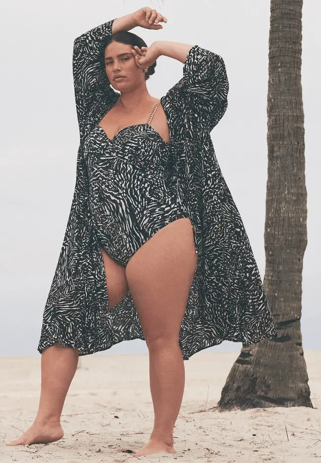 plus size swimsuit confidence- Selfbelt Front Cover Up Kaftan at eloquii.com
